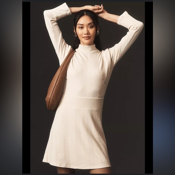 Maeve Dresses & Skirts - Maeve strong shoulder sweater dress tan size S NWT